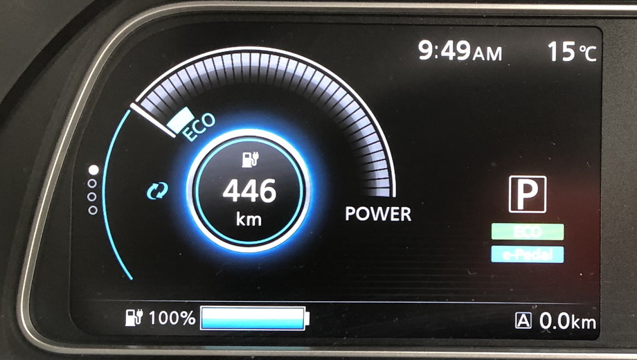 福岡市出発時　日産リーフe+（62kWh）メーター　エアコンOFF